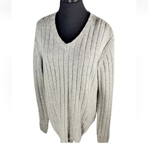 Timberland Men's Gray V-Neck Cable Knit Sweater Lambswool Blend Large